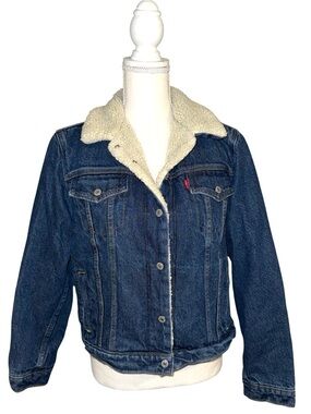 Levi's Blue Denim Sherpa-Lined Jean Jacket with Cream Collar